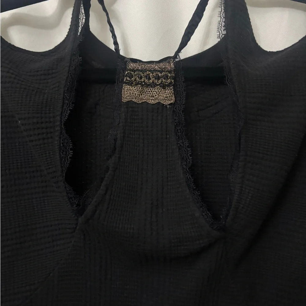 Free People New Romantics Black Blouse with Lace Detail